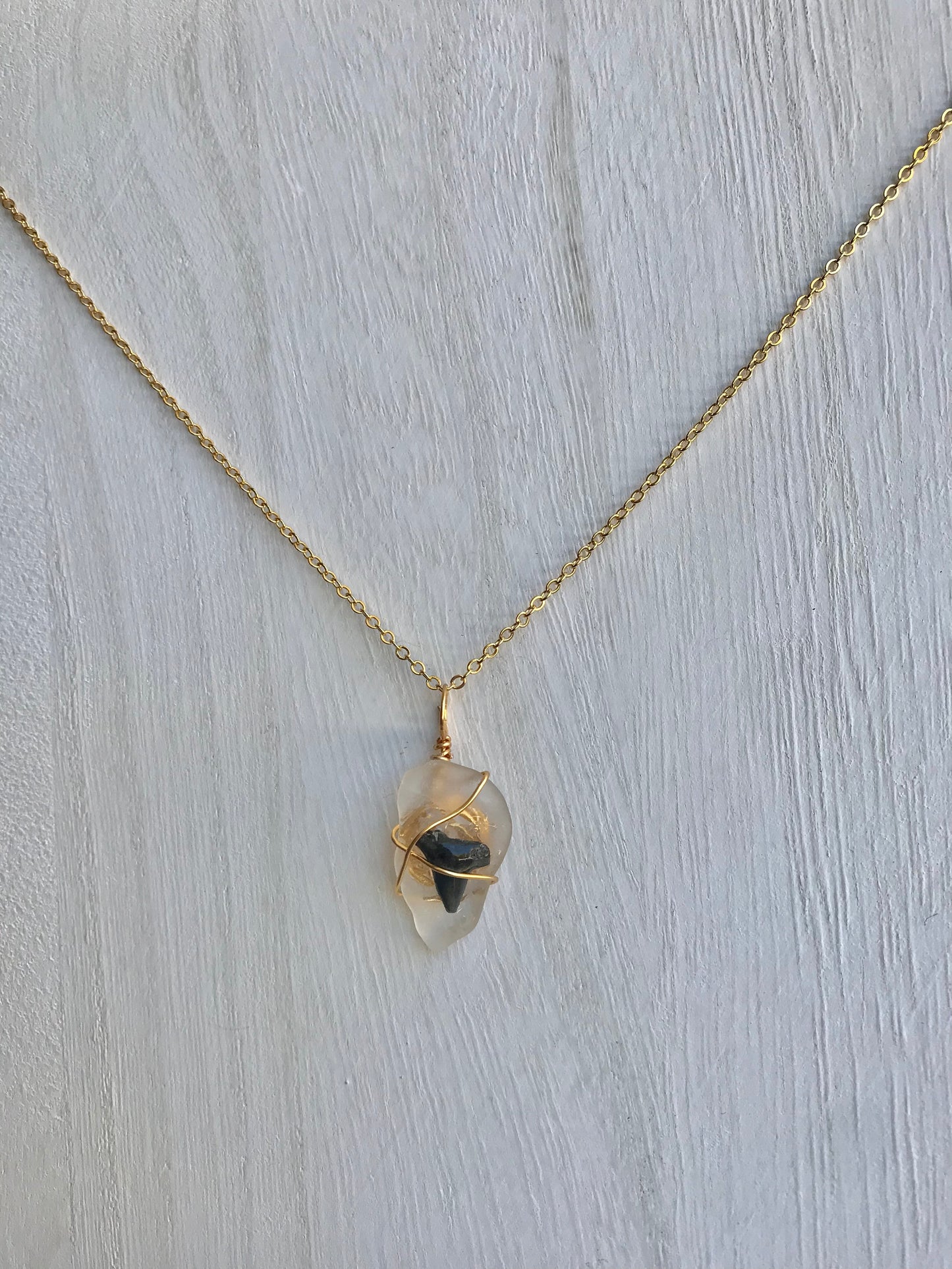 Sandbar Sharktooth on White Seaglass