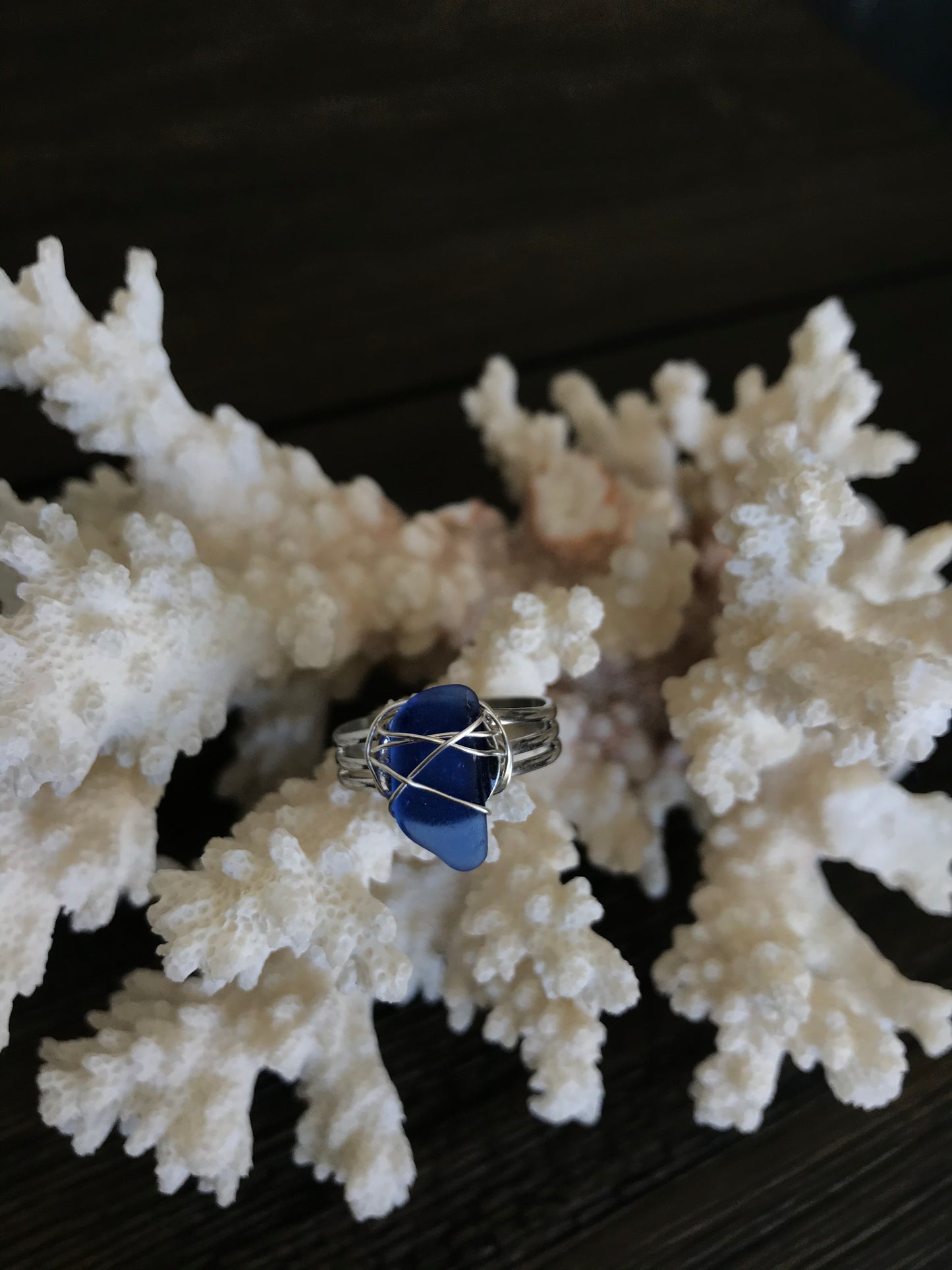 Rare, Royal Blue Seaglass Ring