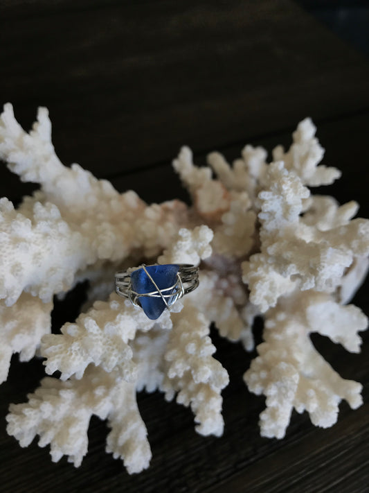 Rare, Royal Blue Seaglass Ring