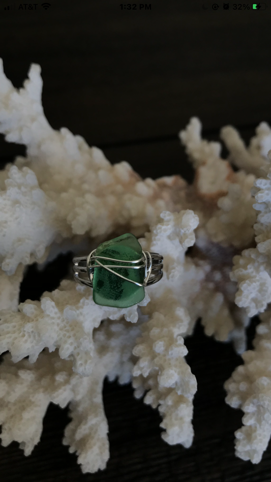 Green Seaglass Ring