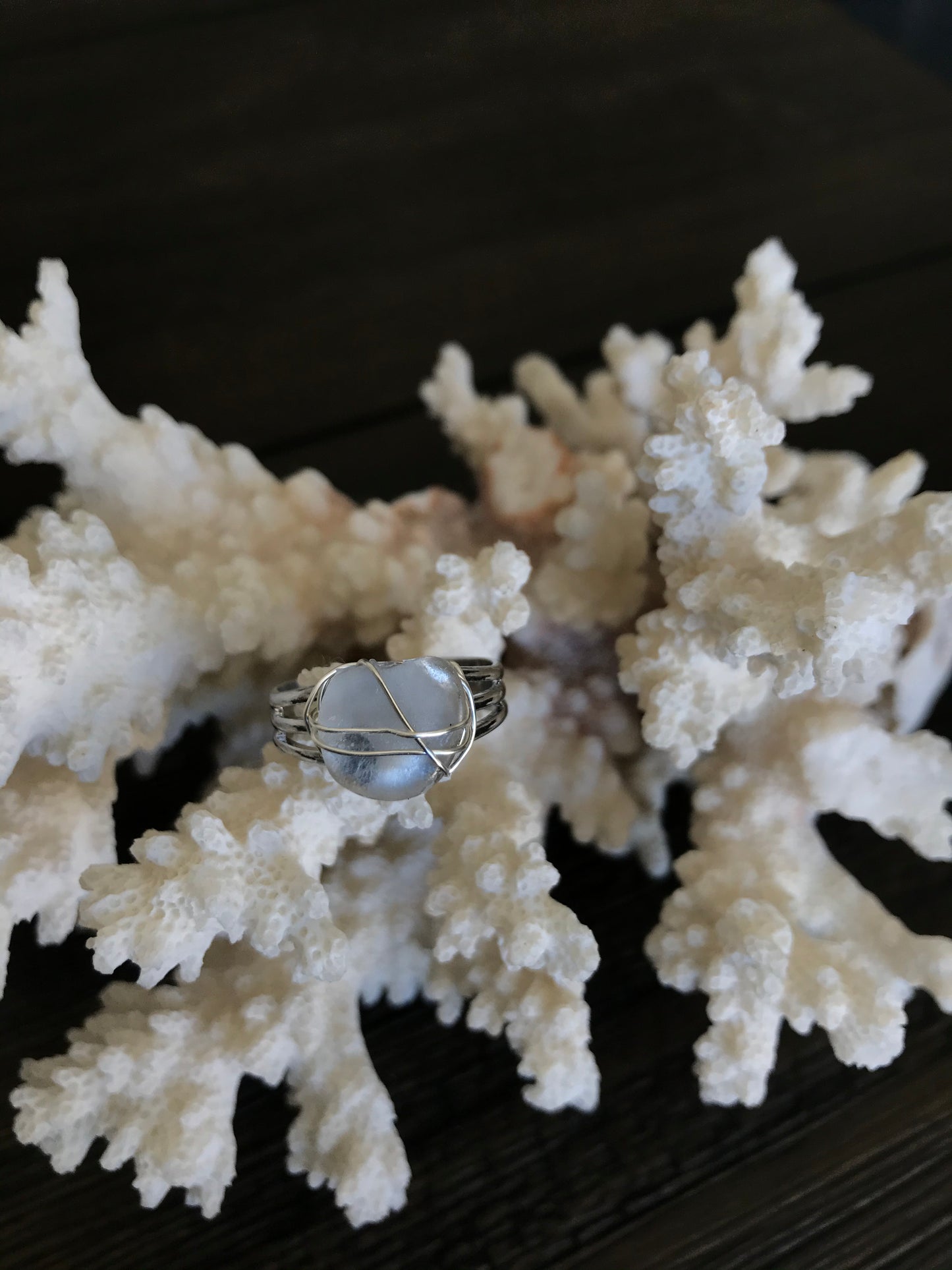 Pure White Seaglass Ring